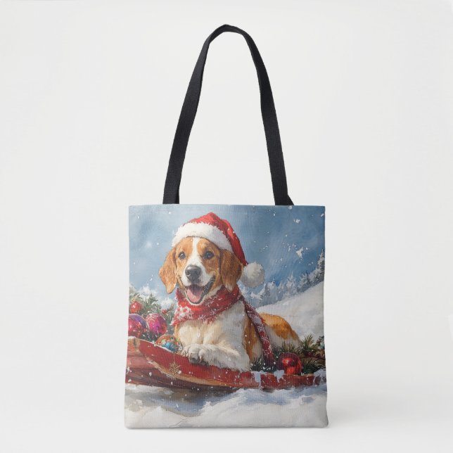 American English Foxhound in Sledge Christmas (Vorderseite)