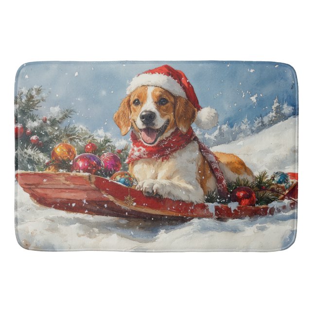American English Foxhound in Sledge Christmas Badematte (Vorderseite)