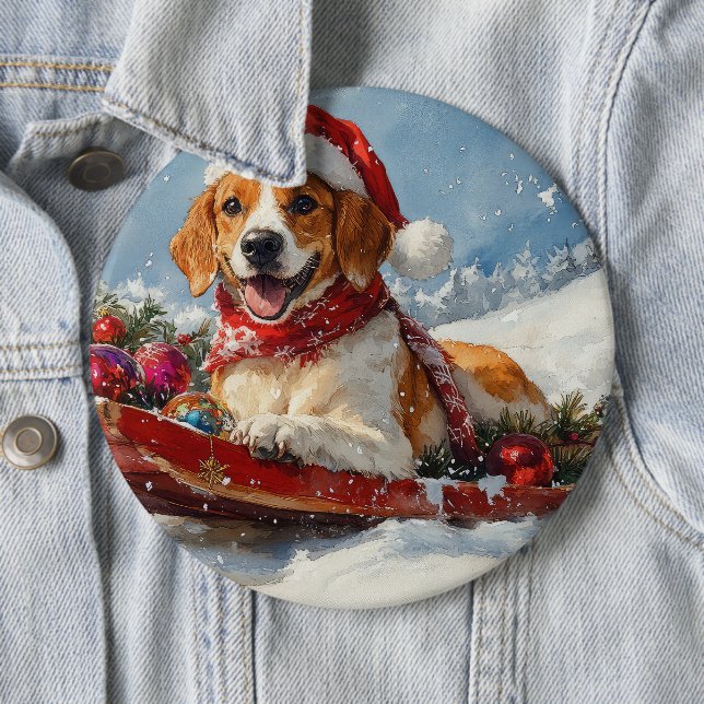 American English Foxhound in Sledge Christmas Button (Beispiel)