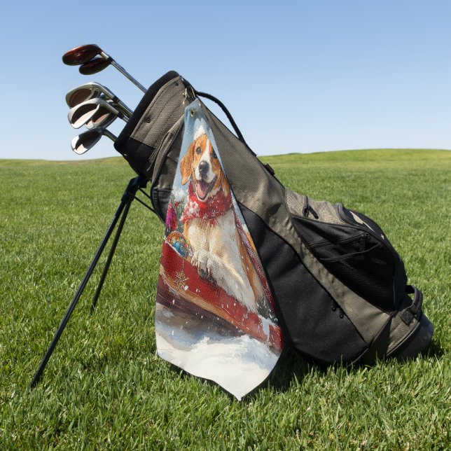 American English Foxhound in Sledge Christmas Golfhandtuch (Gras)