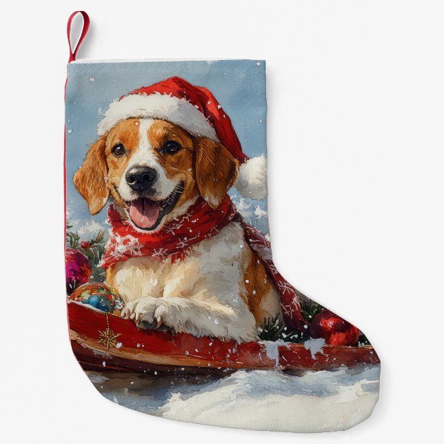 American English Foxhound in Sledge Christmas Kleiner Weihnachtsstrumpf (Vorderseite)
