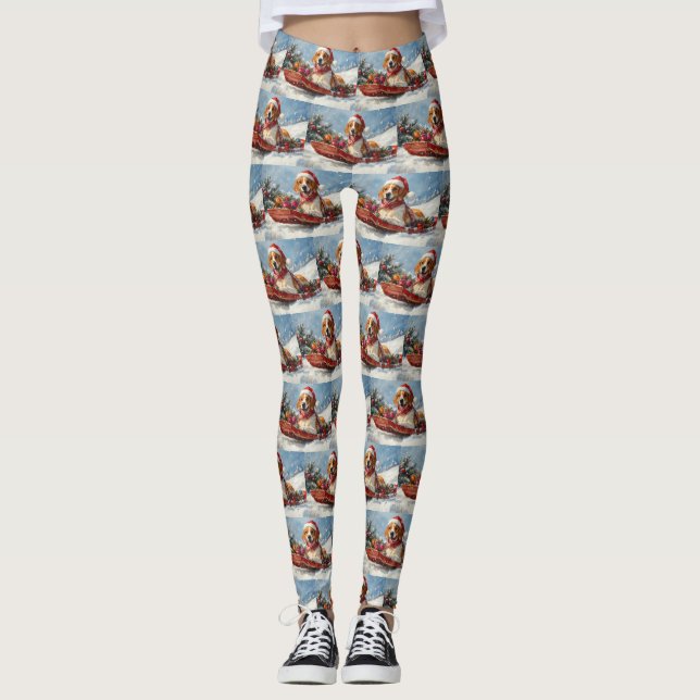 American English Foxhound in Sledge Christmas Leggings (Vorderseite)