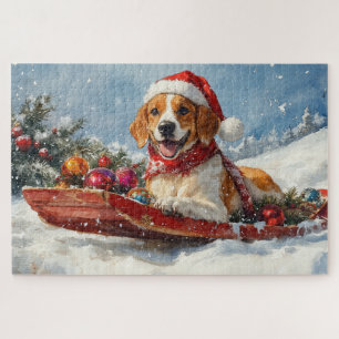American English Foxhound in Sledge Christmas Puzzle