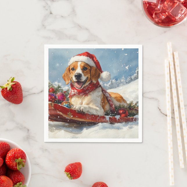 American English Foxhound in Sledge Christmas Serviette (Beispiel)