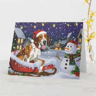 American English Foxhound in Sleigh Snow Weihnacht Karte