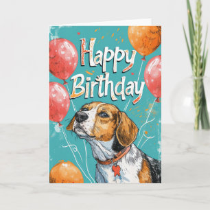 American English Foxhound mit Balloons zum Geburts Karte