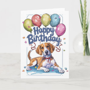 American English Foxhound mit Balloons zum Geburts Karte