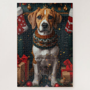 American English Foxhound mit Weihnachtsgeschenken Puzzle