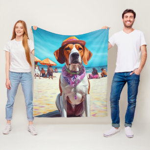 American English Foxhound on Beach, Sommergeschenk Fleecedecke