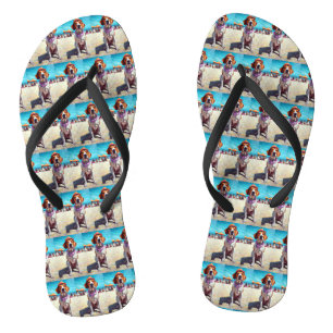 American English Foxhound on Beach, Sommergeschenk Flip Flops