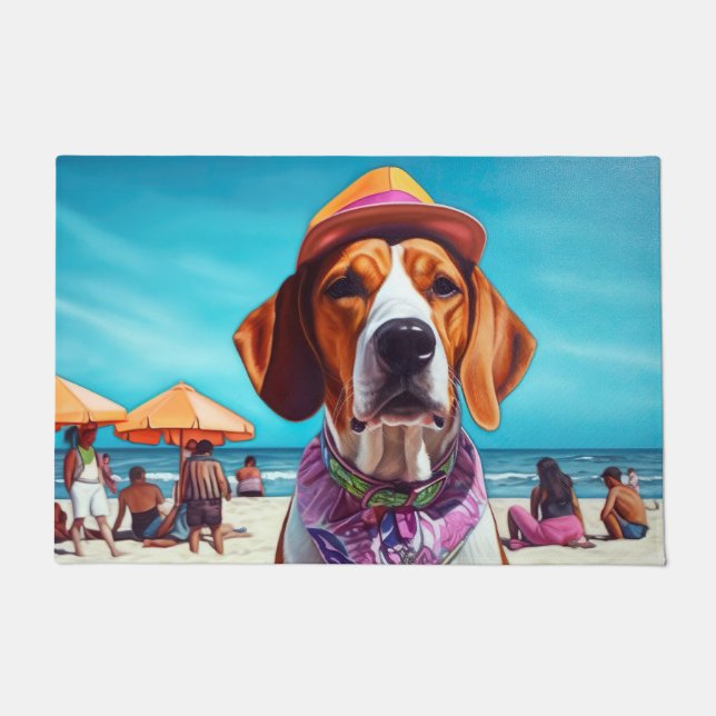 American English Foxhound on Beach, Sommergeschenk Fußmatte (Vorderseite)