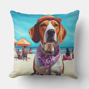 American English Foxhound on Beach, Sommergeschenk Kissen