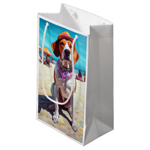 American English Foxhound on Beach, Sommergeschenk Kleine Geschenktüte