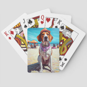 American English Foxhound on Beach, Sommergeschenk Spielkarten