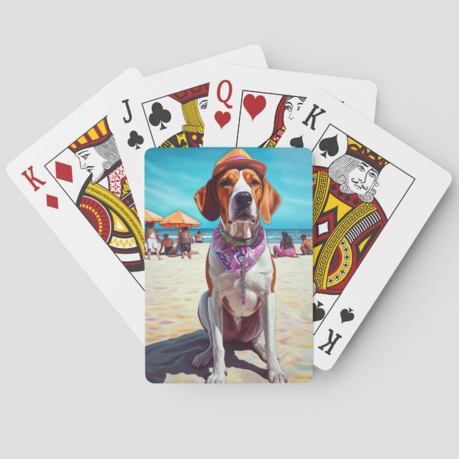 American English Foxhound on Beach, Sommergeschenk Spielkarten (Rückseite)