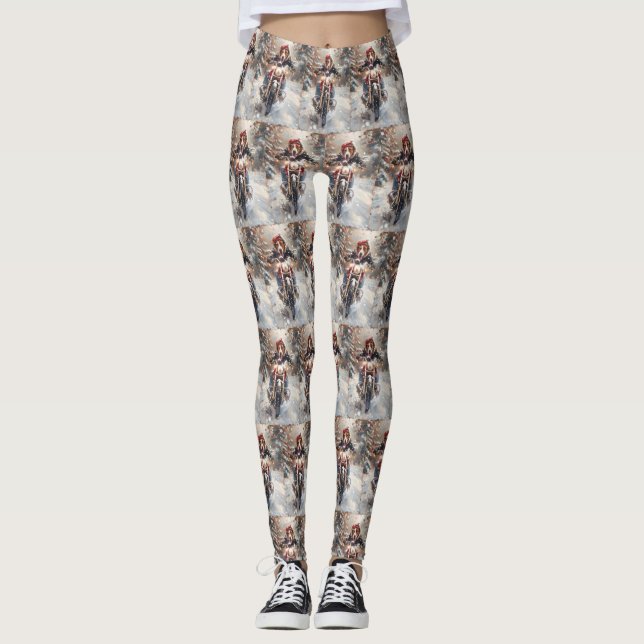 American English Foxhound Riding Bike Weihnachten Leggings (Vorderseite)