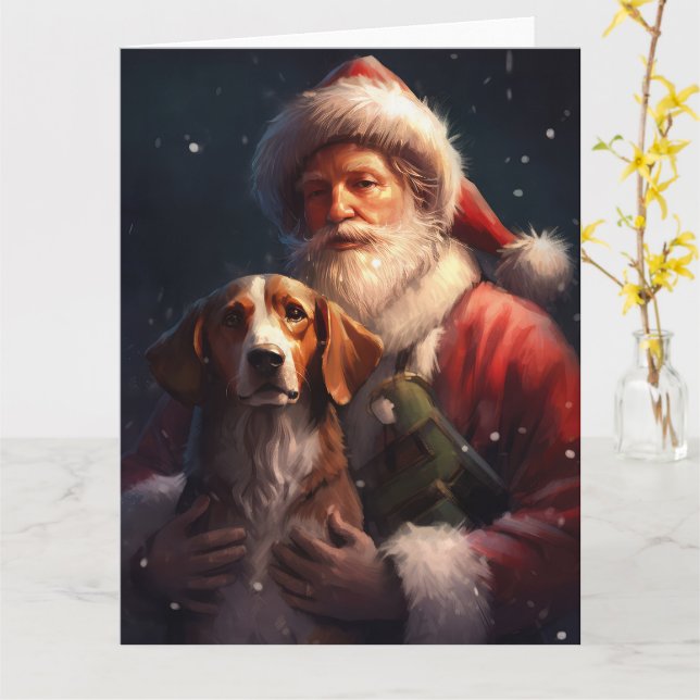 American English Foxhound Santa Claus Weihnachten Karte (Gelbe Blume)