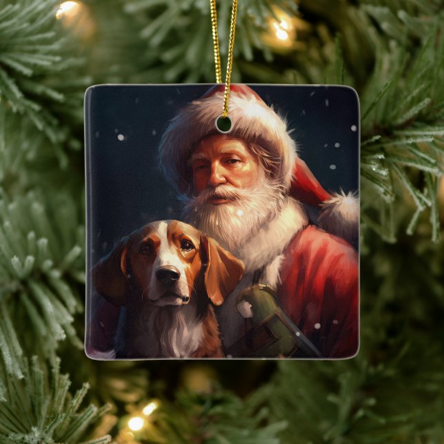 American English Foxhound Santa Claus Weihnachten Keramikornament (Baum)
