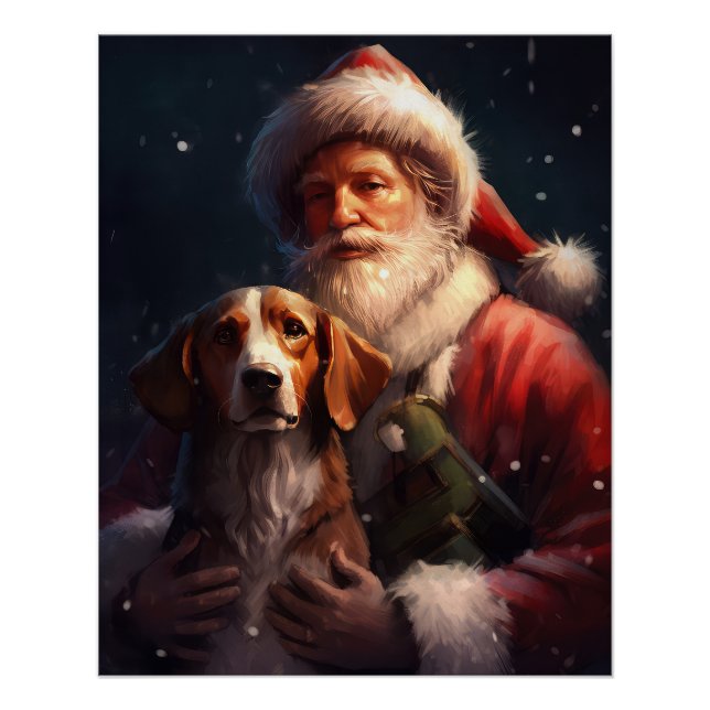 American English Foxhound Santa Claus Weihnachten Poster (Vorderseite)