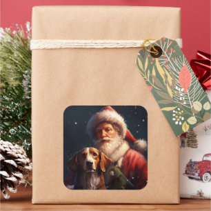 American English Foxhound Santa Claus Weihnachten Quadratischer Aufkleber