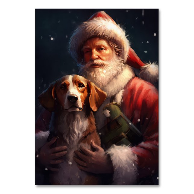 American English Foxhound Santa Claus Weihnachten Tischnummer (Vorderseite)