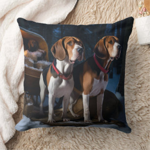 American English Foxhound Schneeschlitten Weihnach Kissen