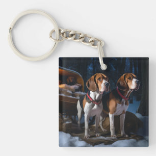 American English Foxhound Schneeschlitten Weihnach Schlüsselanhänger