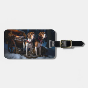 American English Foxhound Snowy Sleigh Weihnachten Gepäckanhänger