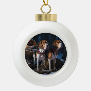 American English Foxhound Snowy Sleigh Weihnachten Keramik Kugel-Ornament