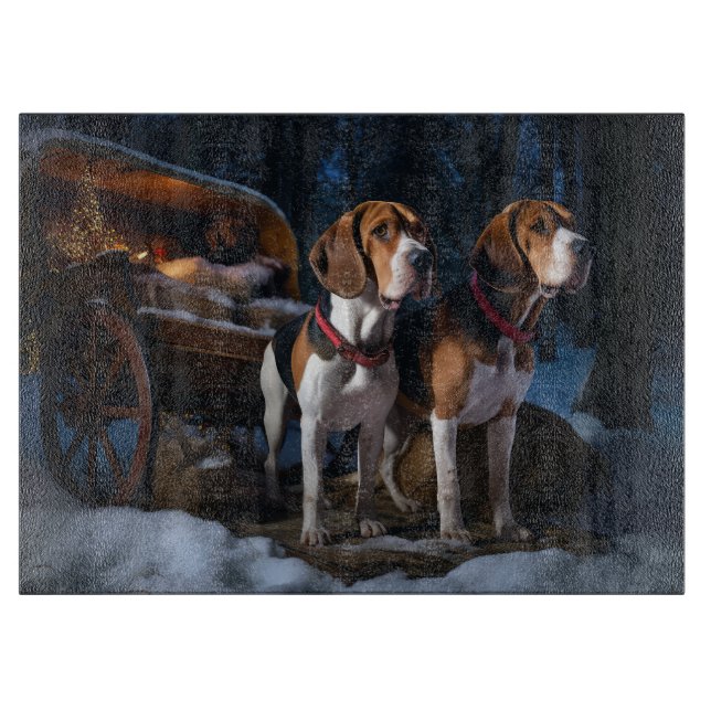 American English Foxhound Snowy Sleigh Weihnachten Schneidebrett (Vorderseite)