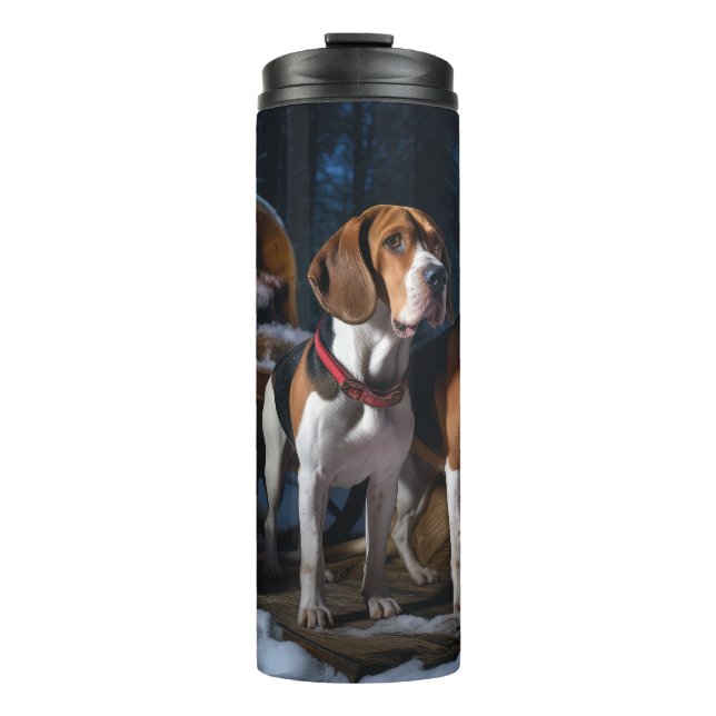 American English Foxhound Snowy Sleigh Weihnachten Thermosbecher (Vorderseite)