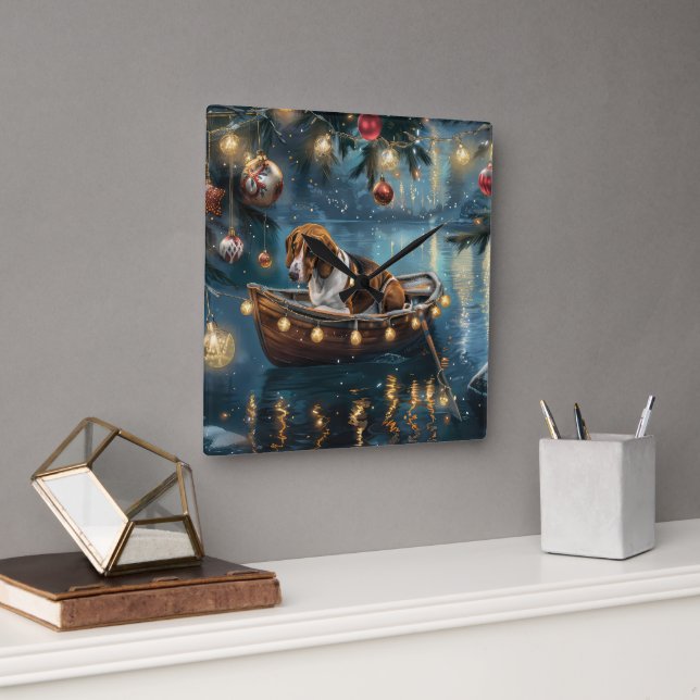 American English Foxhound Weihnachtsfest Reise Quadratische Wanduhr (Büro)