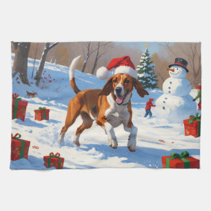 American English Foxhound Weihnachtsfest Schnee Geschirrtuch