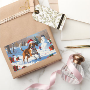 American English Foxhound Weihnachtsfest Schnee Rechteckiger Aufkleber