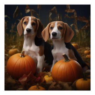 American English Foxhound Welpe Herbstfreude Poster