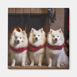 American Eskimo am Feuerplatz Weihnachten Magnet