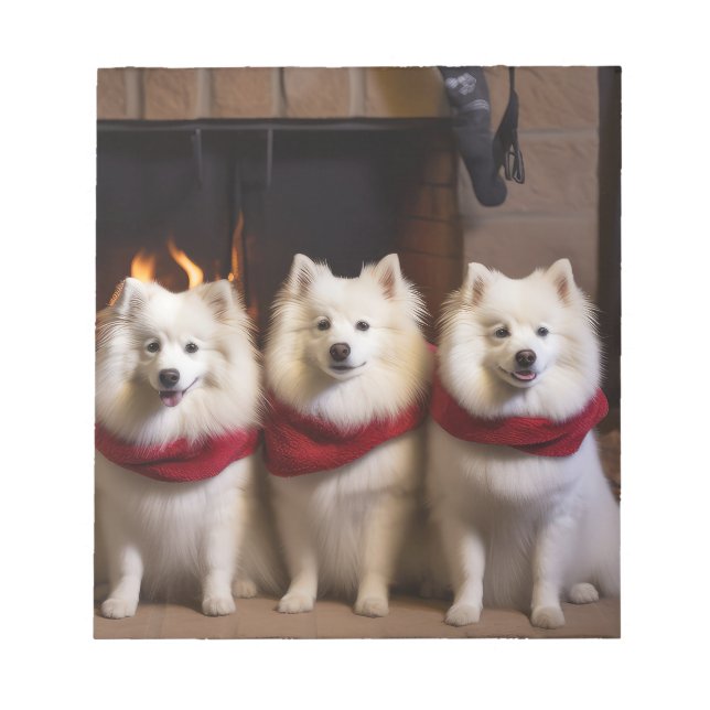 American Eskimo am Feuerplatz Weihnachten Notizblock (Vorderseite)