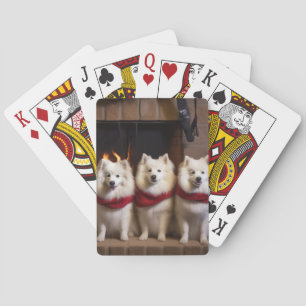 American Eskimo am Feuerplatz Weihnachten Spielkarten