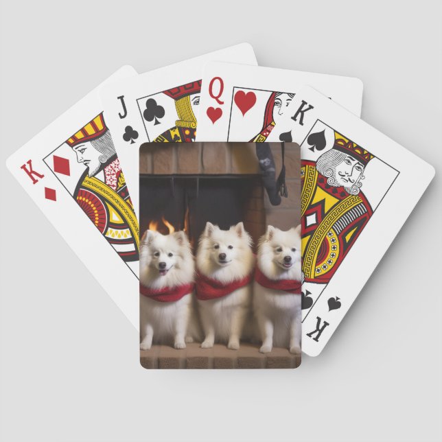 American Eskimo am Feuerplatz Weihnachten Spielkarten (Rückseite)