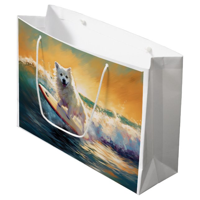American Eskimo Beach Surfmalerei Große Geschenktüte (Vorderseite Schrägansicht)