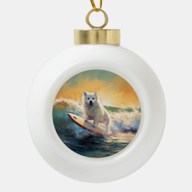 American Eskimo Beach Surfmalerei Keramik Kugel-Ornament (Vorderseite)