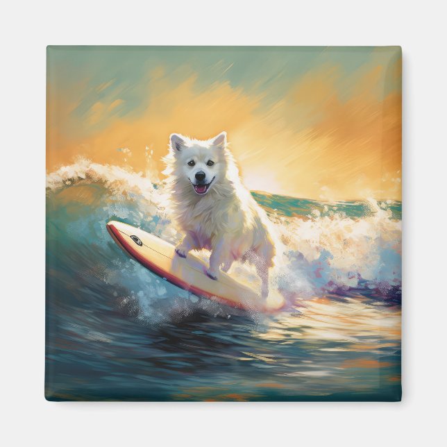 American Eskimo Beach Surfmalerei Magnet (Vorne)