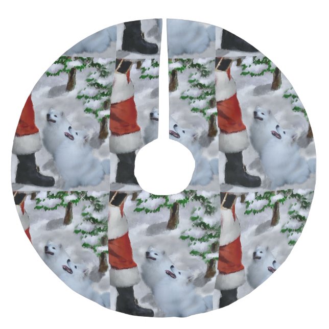 American Eskimo Christmas Polyester Weihnachtsbaumdecke (Vorderseite)