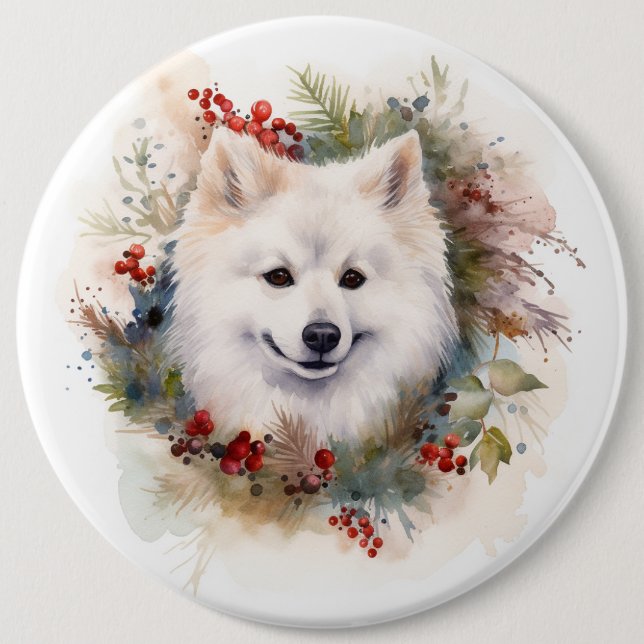 American Eskimo Christmas Wreath Festivals Button (Vorderseite)