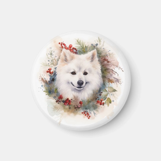 American Eskimo Christmas Wreath Festivals Magnet (Vorne)