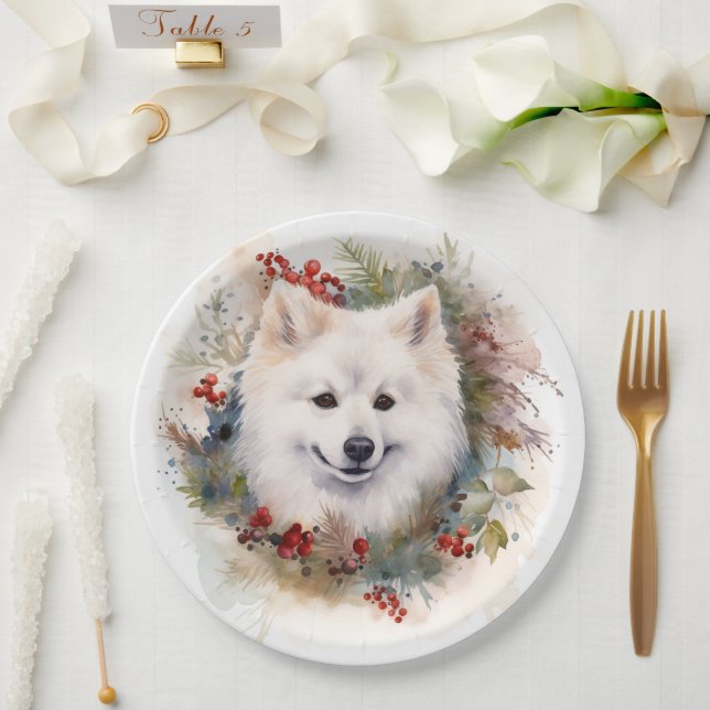 American Eskimo Christmas Wreath Festivals Pappteller (Hochzeit)