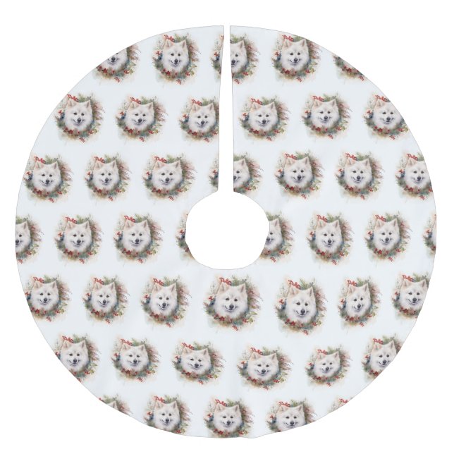 American Eskimo Christmas Wreath Festivals Polyester Weihnachtsbaumdecke (Vorderseite)
