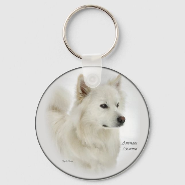 American Eskimo Dog Art Geschenke Schlüsselanhänger (Vorderseite)
