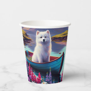 American Eskimo Dog auf dem Paddel: Ein landschaft Pappbecher