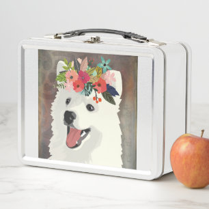 American Eskimo Dog Breed Blume Crown Metall Brotdose